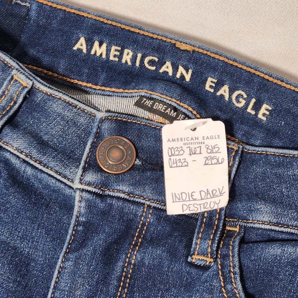 American Eagle Hi-Rise Jegging Jeans Indie Dark Destroy Distressed raw hem 00